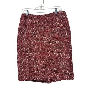 Talbots Petite Tweed Pencil Skirt Red Brown White Career Wear